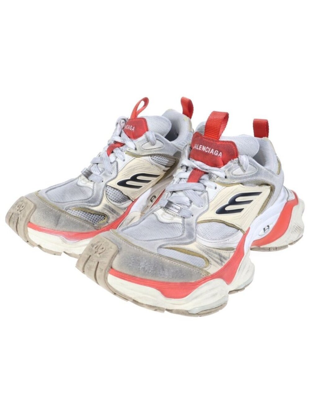 Balenciaga Cargo Sneaker Distressed Low Cut Sneakers White Red - Picture 2 of 6